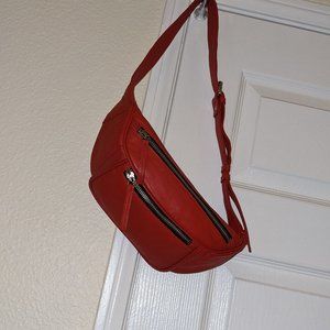 Red leather fanny pack